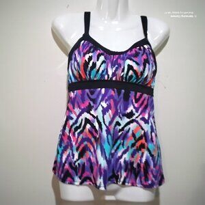 Caribbean Joe Black & Purple Tankini Swimwear Top Separates Mix & Match NWT 10
